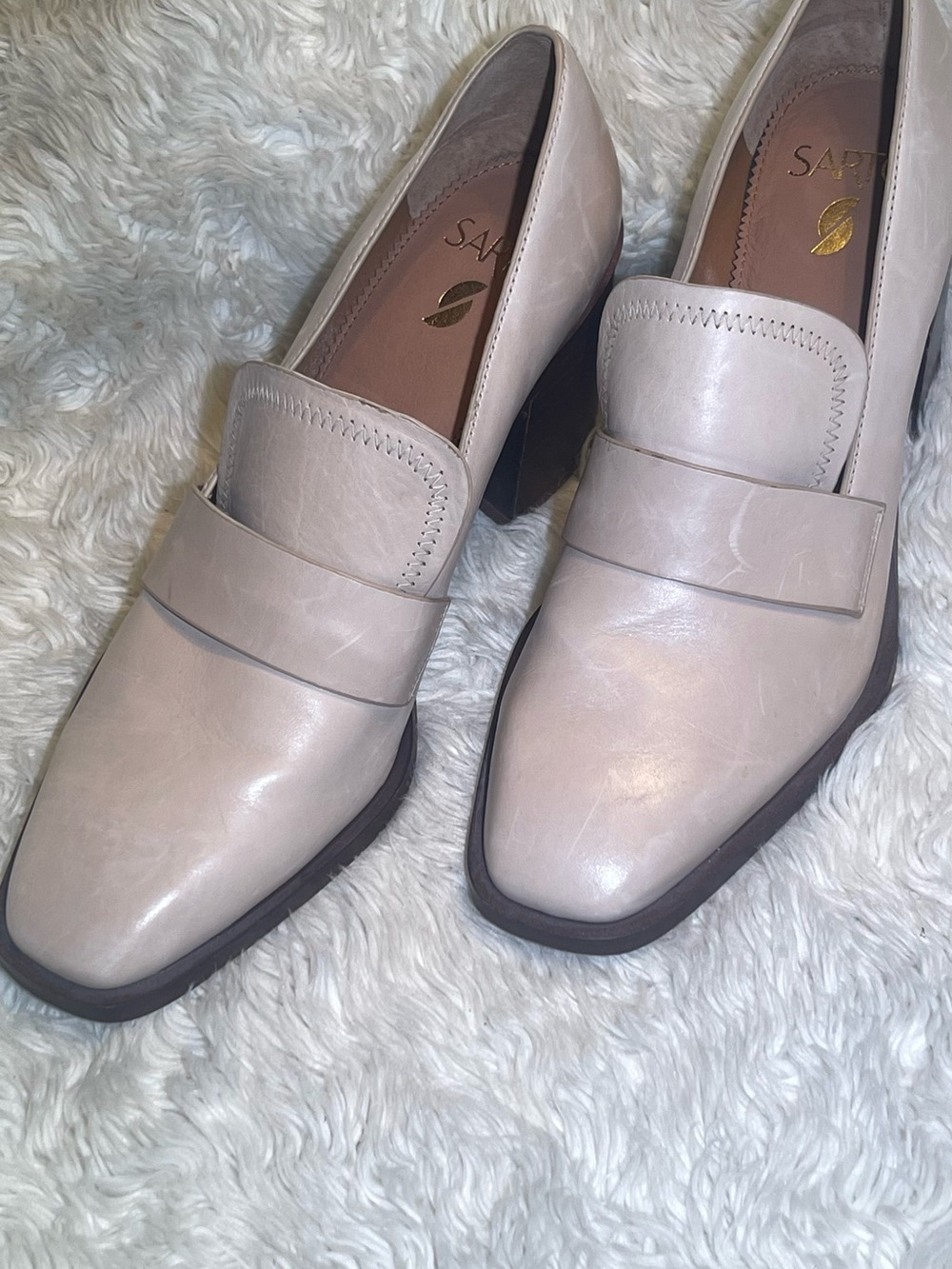 Sarto Renato Women’s Blush Leather Block Heel Loafers size 10 - Picture 3 of 9